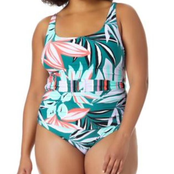 Anne Cole Plus Size Zesty Tropical Belted Scoop-Neck One-Piece Swimsuit - Picture 11 of 12